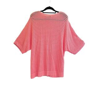Bloomchic Coral Boatneck Dolman Open Crochet Short Sleeve Knit Top Size 22-24